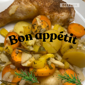 Pouletschenkel auf Gemüsebeet